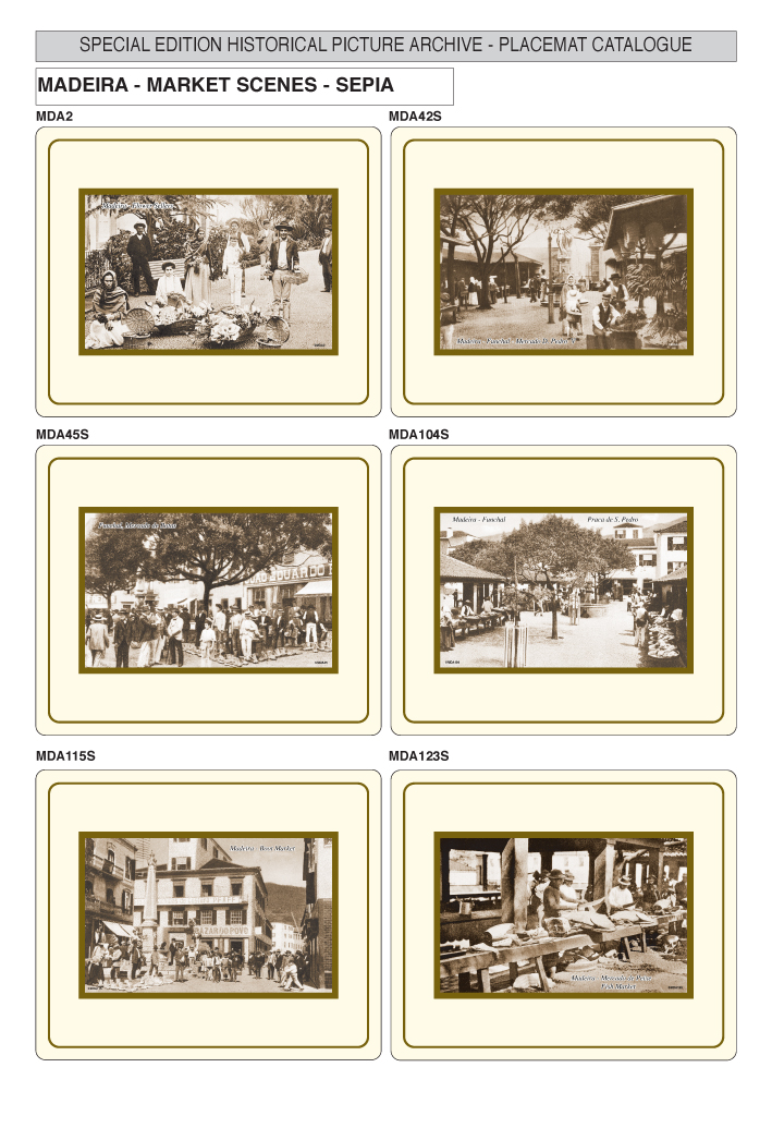 Vintage Melamine Placemats and Coasters of Market Scenes, Madeira