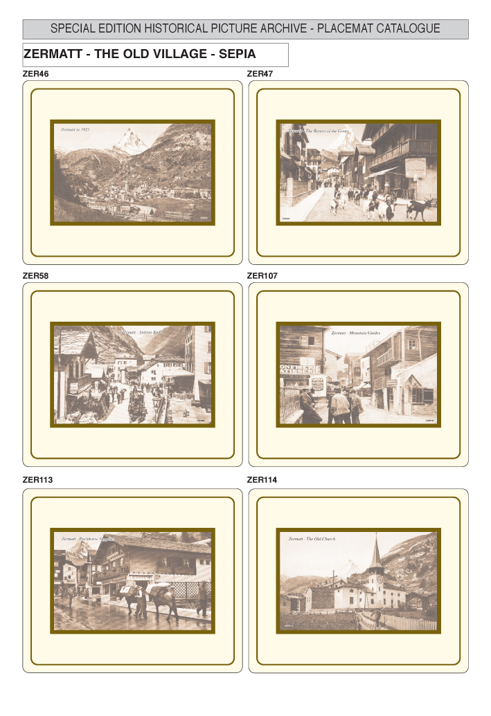 Vintage Melamine Placemats and Coasters of The Old Village, Zermatt, Switzerland